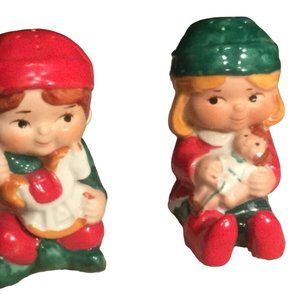 Vintage 1983 Avon Boy and Girl Elf Salt and Pepper Shakers Christmas Holiday